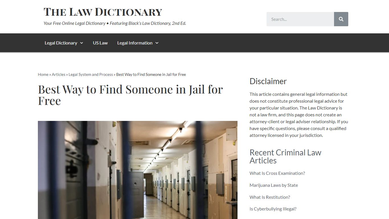 Best Way to Find Someone in Jail for Free | The Law Dictionary